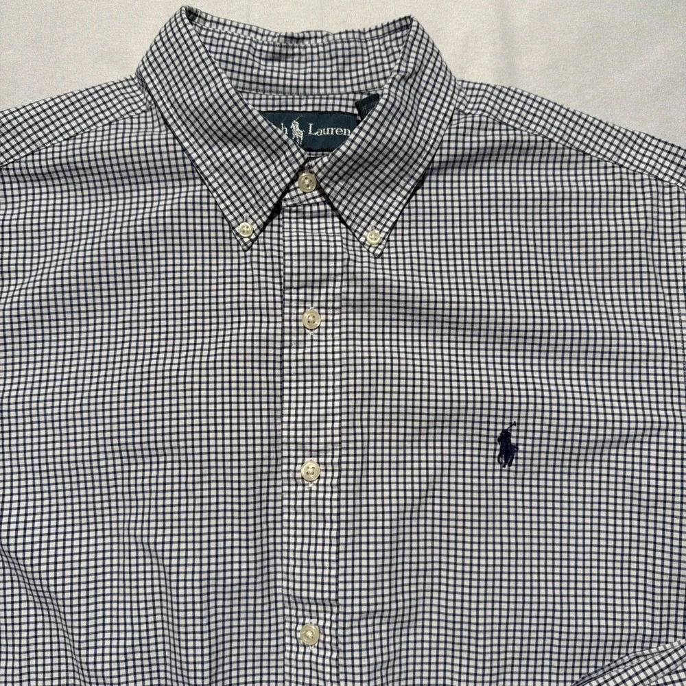 Polo Ralph Lauren Shirt Mens L Navy Plaid Classic Long Sleeve Button‎ Down